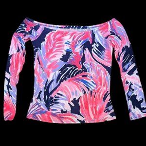 Lilly Pulitzer Blue and Pink Off-the-Shoulder Fitted Top